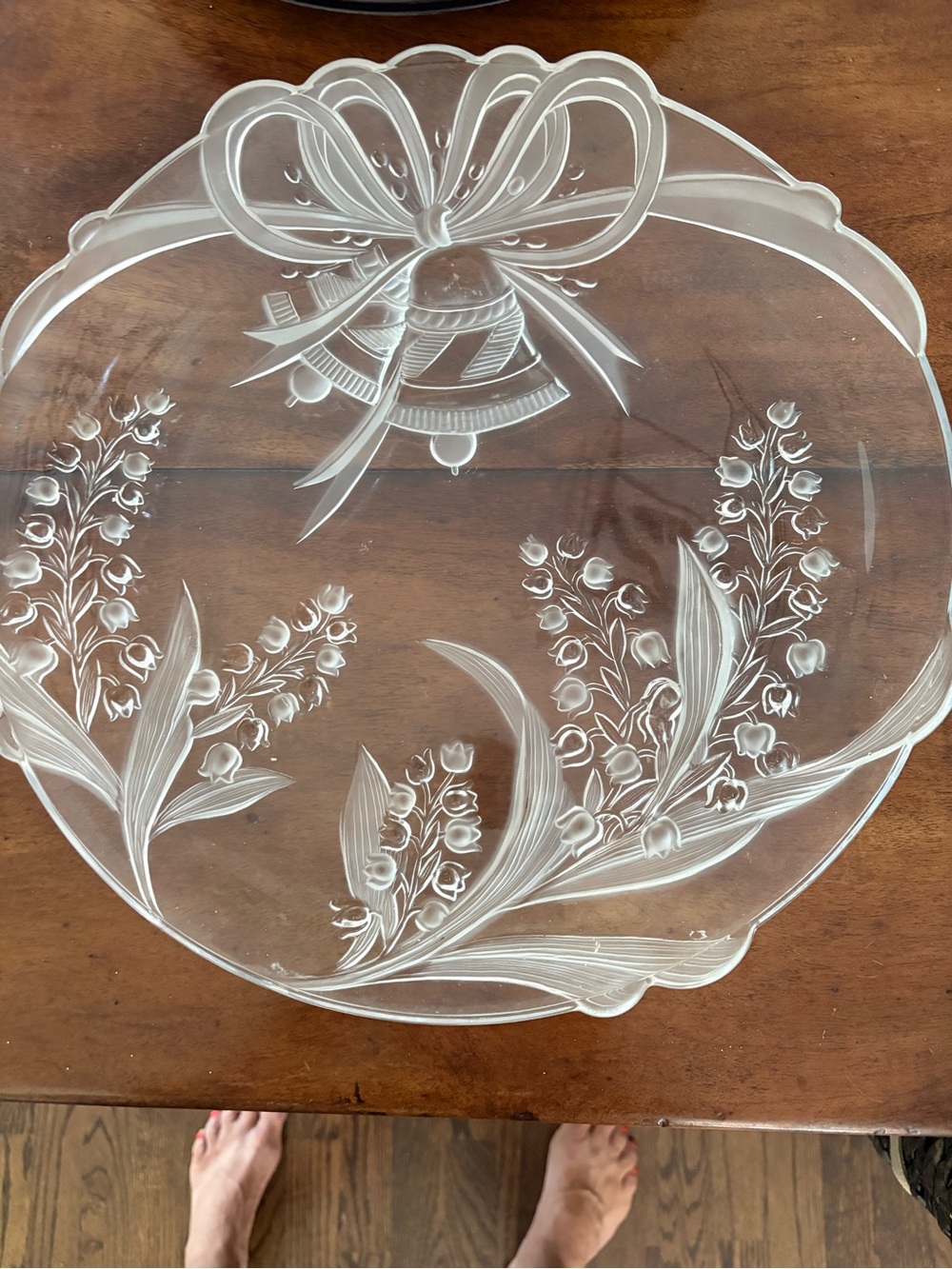 Clear Glass Floral Serving Plate - Decorative Lily of the Valley Design